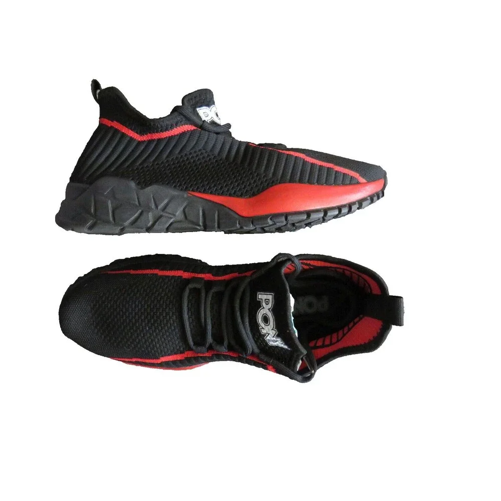 Pony PP1 Rocky Knit Lace Up Mesh Trainer Sneakers Mens Shoes Black Red 8.5